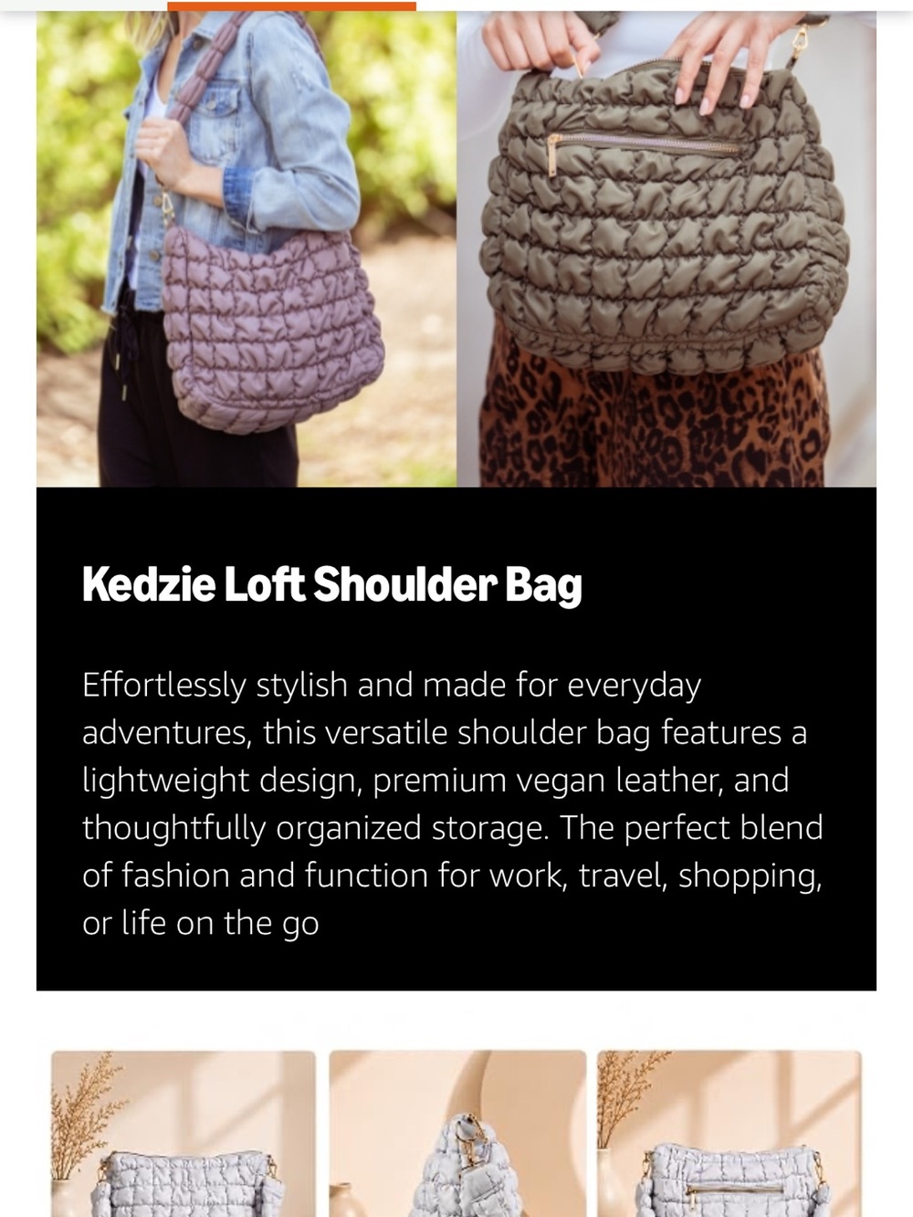 Quilted Padded Shoulder Bag in Mushroom - Picture 8 of 8